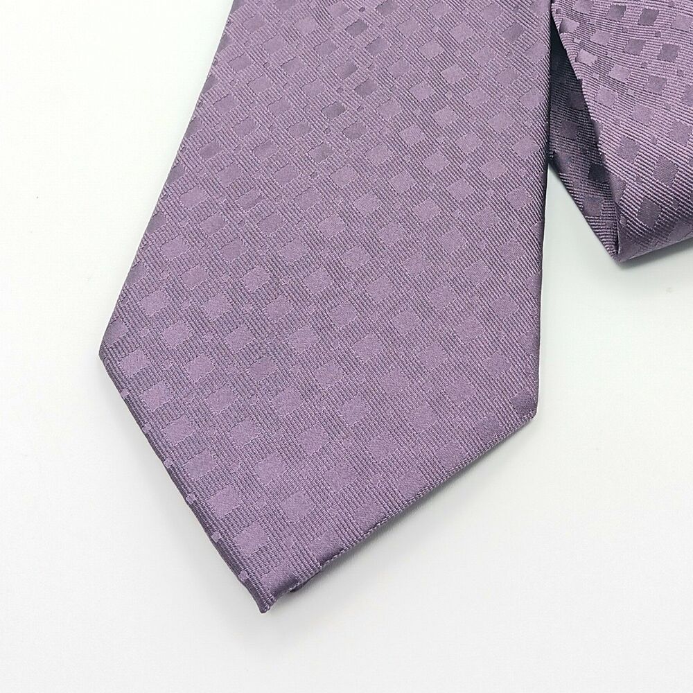 Claiborne Silk Tie Mens 60” Solid Purple Geometric Diamond Designer Wide New